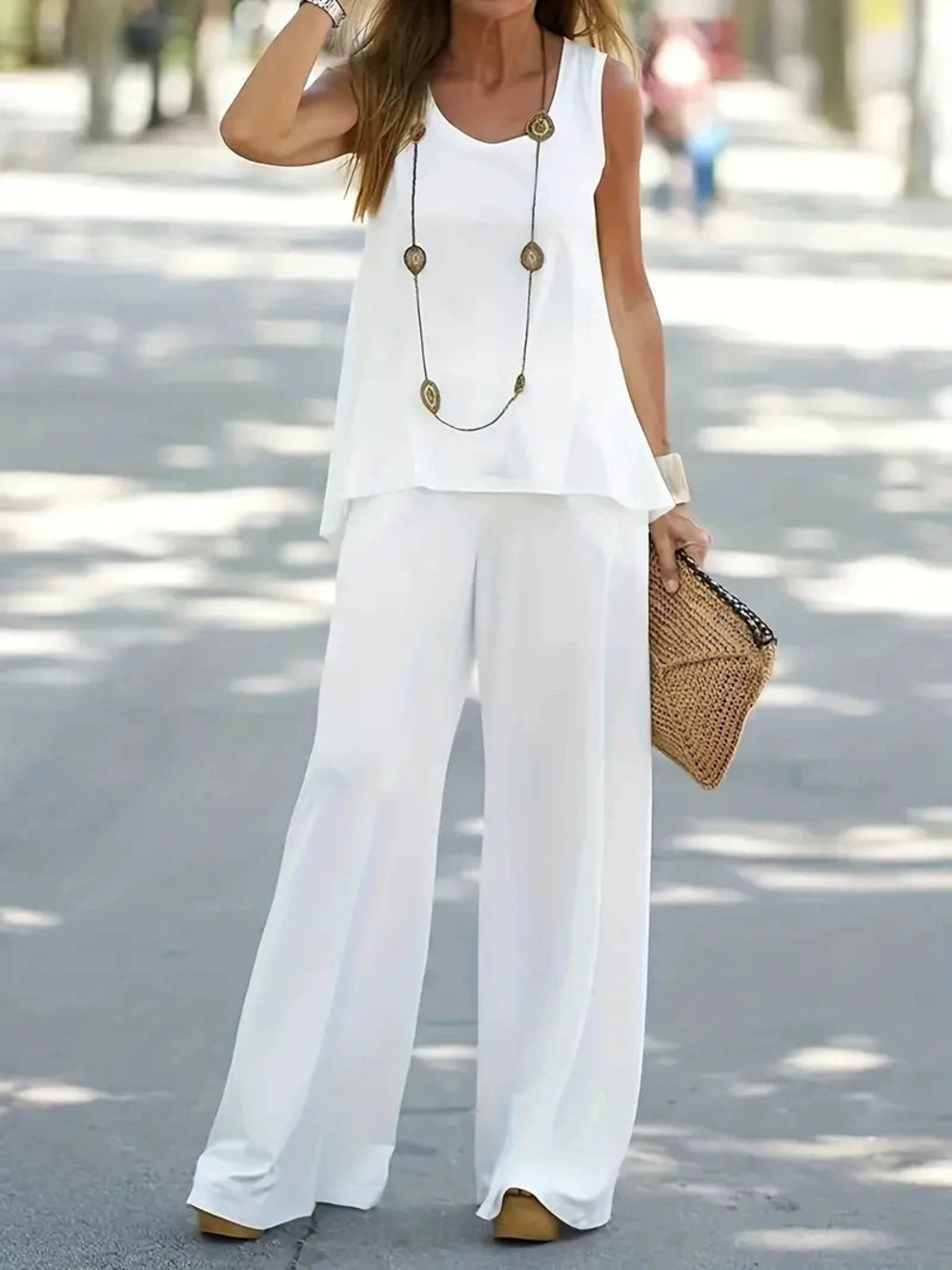 ZARA Fashion Casual Tank Top and Wide Leg Pants 2-Piece Set Vacation Loungewear